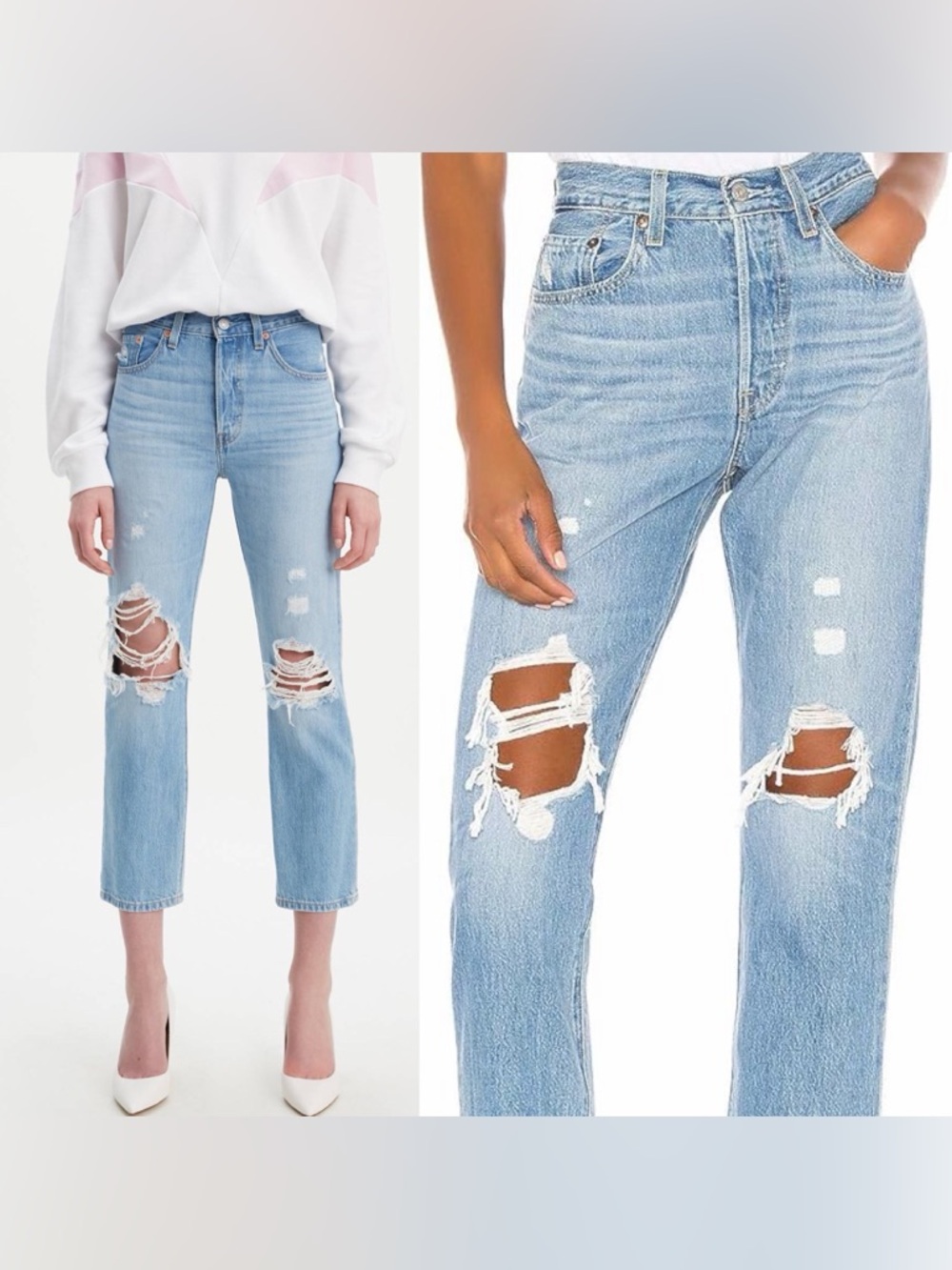 Levi’s 501 Original Cropped Ripped Distressed Jeans Size 26